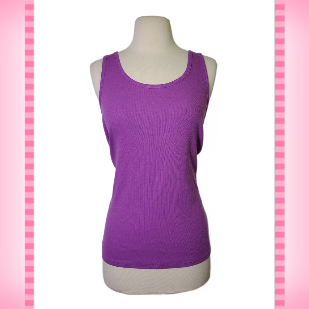 Time and Tru Women Purple Casual Ribbed Scoop Neck Large Tank Top